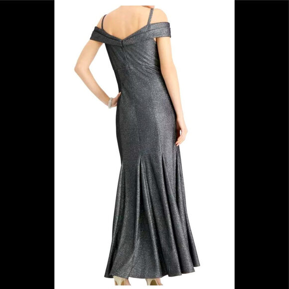 Women’s Formal Dress Sizes 6, 16 R&M Richards Gown Gray Metallic Cold Shoulder - Picture 5 of 6